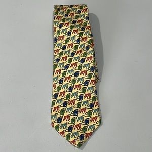 Monkey Necktie Yellow Animal Primate 100% Silk Made In USA  Land's End brand